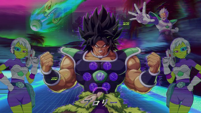 Broly and Cheelai from Dragon Ball Super in Vaporwave Style