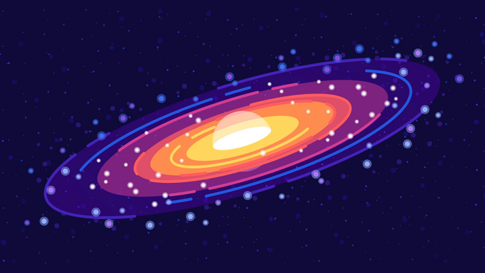 Abstract spiral galaxy with colorful rings and stars