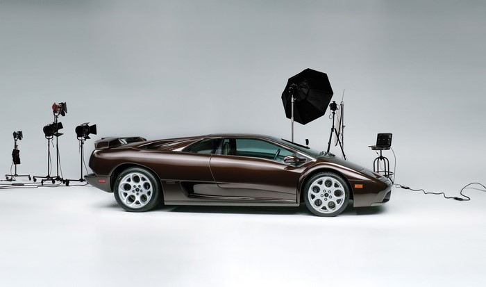Lamborghini Diablo in a studio with lighting equipment