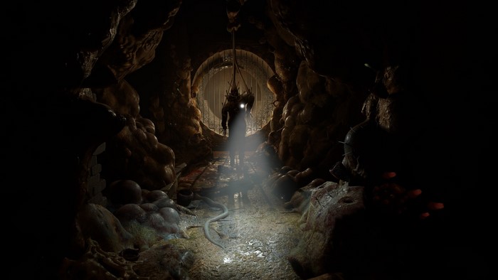 Figure in a dark cave with a circular opening