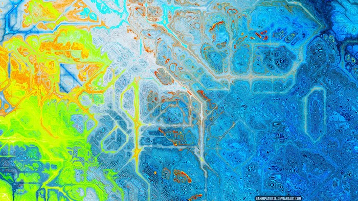 Abstract digital art with lime and blue colors