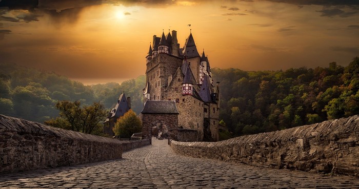 Eltz Castle in Germany at sunset