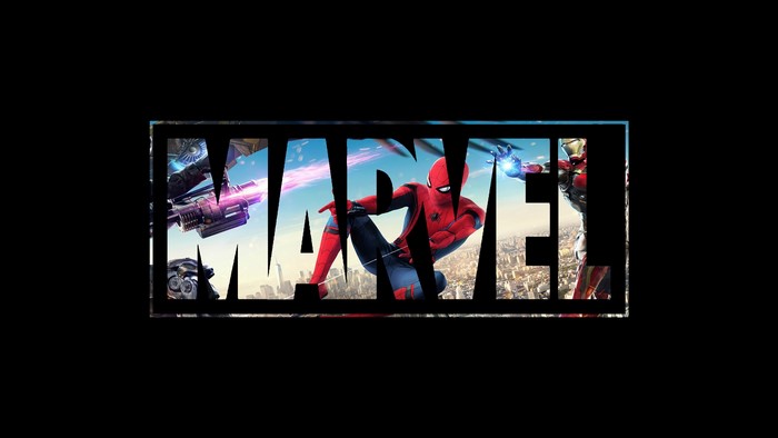 Marvel logo with Spider-Man and Iron Man