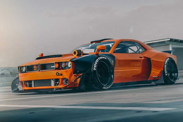 Custom orange Dodge Challenger SRT widebody