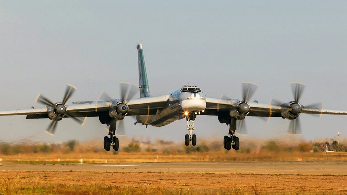 Tupolev Tu-95MS bomber aircraft landing