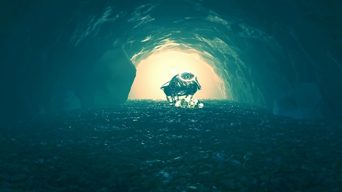 Robot in an icy cave with light