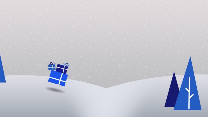 Blue presents in a snowy landscape