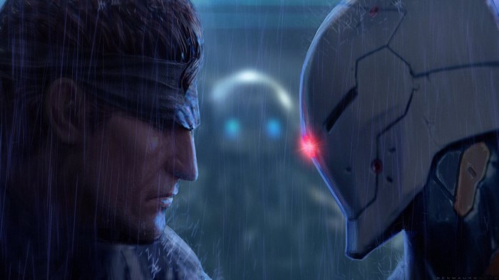 Solid Snake and Grey Fox from Metal Gear Solid in the rain
