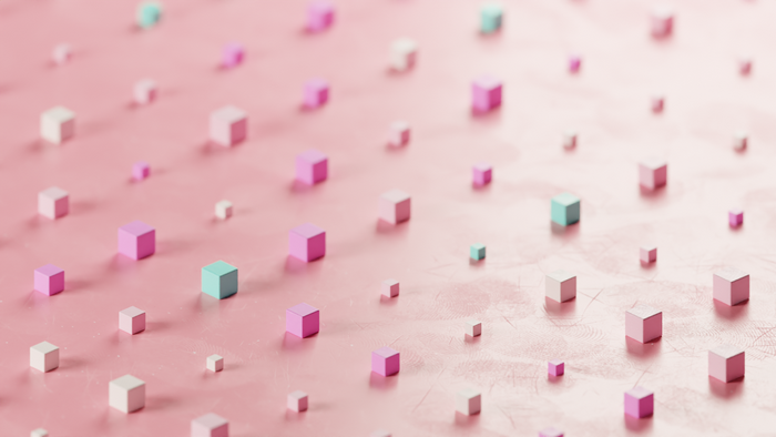 Colorful 3D abstract render of scattered cubes