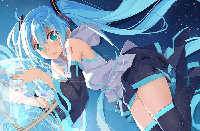 Hatsune Miku from Vocaloid with blue hair and eyes
