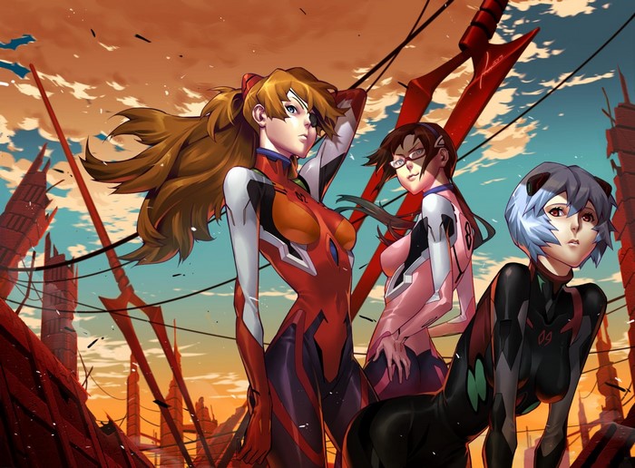 Asuka, Rei, and Mari from Evangelion
