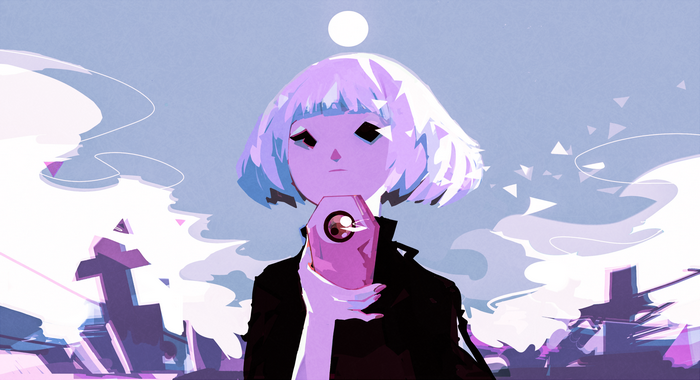 Nano Mortis artwork with a woman holding a phone