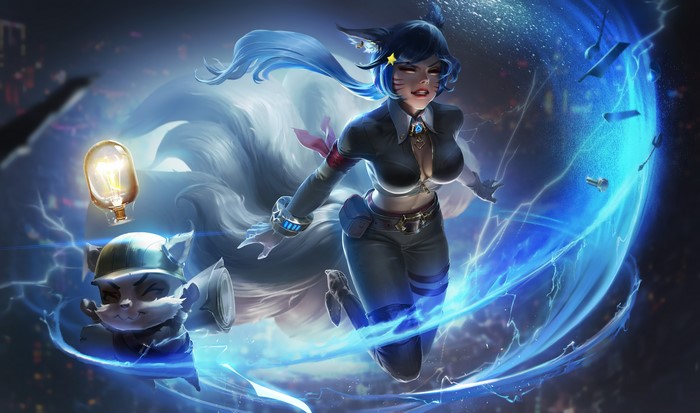 Fox girl with a light bulb and a creature
