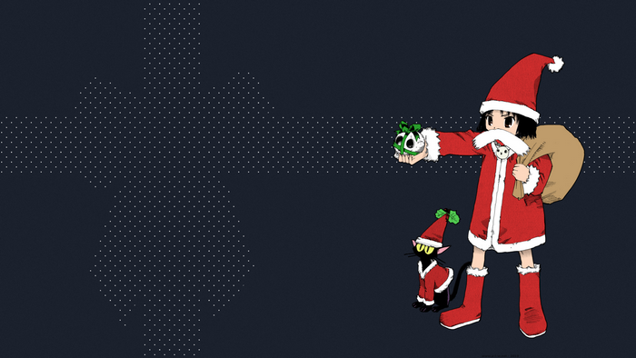 Kuno from Majimoji Rurumo dressed as Santa with a black cat