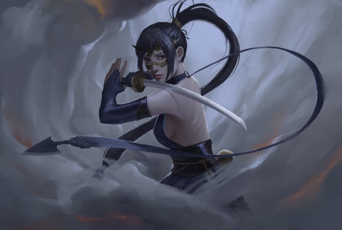 Ninja Warrior Woman with Katana and Mask
