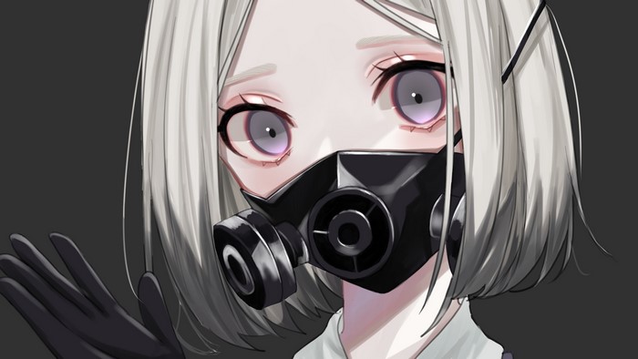 Anime girl with gas mask and gloves