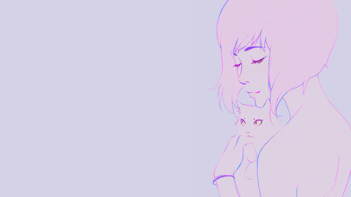 Artwork of a woman holding a cat by Ilya Kuvshinov