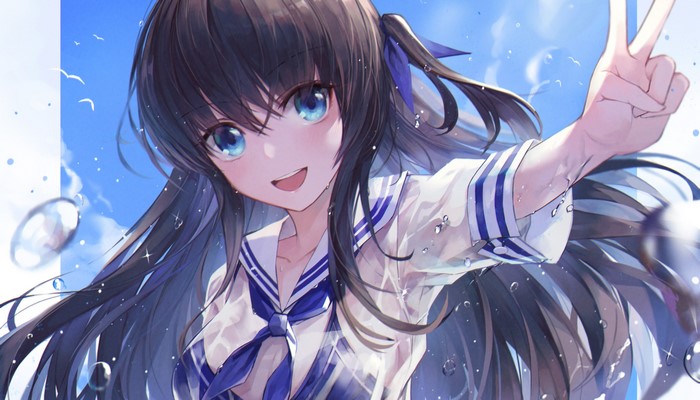 Anime Girl in School Uniform with Blue Eyes
