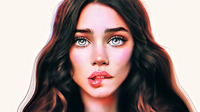 4K Digital Art Portrait of Woman with Blue Eyes