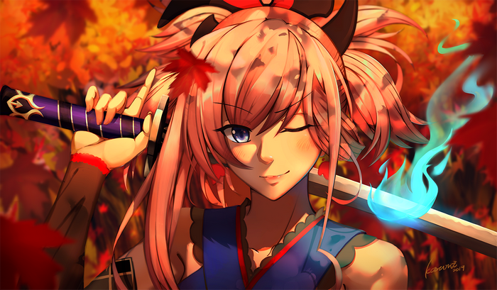 Miyamoto Musashi from Fate/Grand Order with Blue Flames