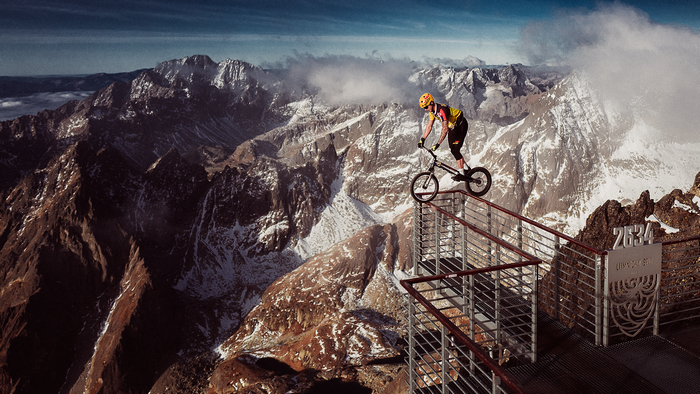 Biker on Lomnický štít in Slovakia