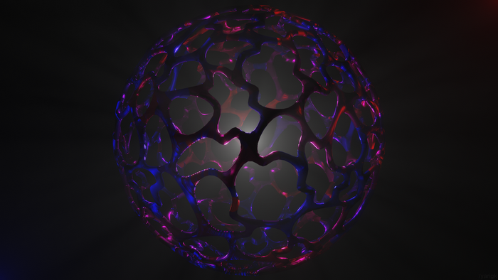 Abstract sphere with interconnected organic shapes and glowing lights