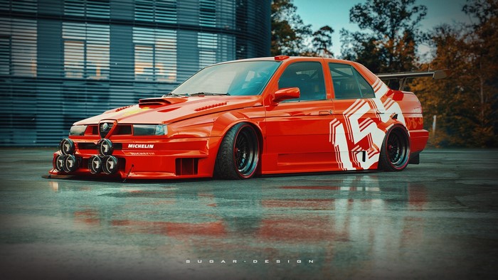 Red Alfa Romeo 155 with racing livery