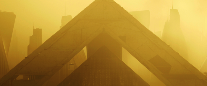 Futuristic city in yellow haze, Blade Runner 2049
