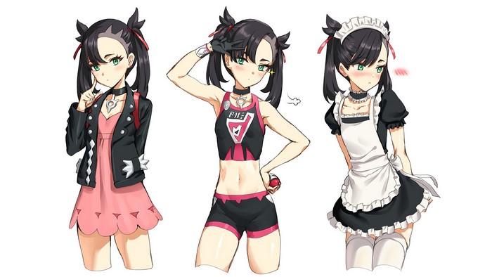 Marnie from Pokémon in three outfits