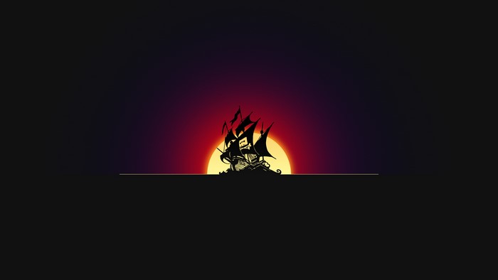 The Pirate Bay logo with a sunset