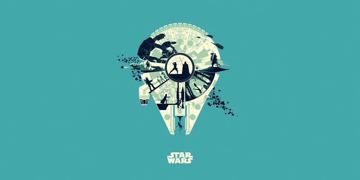 #947902 4K, artwork, cyan, Star Wars, cyan background, Millennium ...