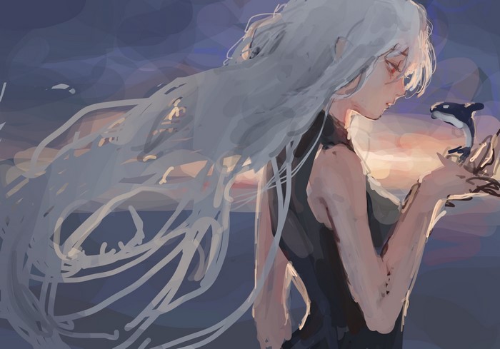Skadi from Arknights with a small orca