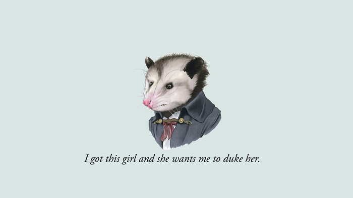 Opossum in a suit with a quote