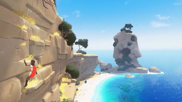 Boy climbing cliff in Rime