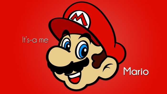Mario from Mario Bros. with text