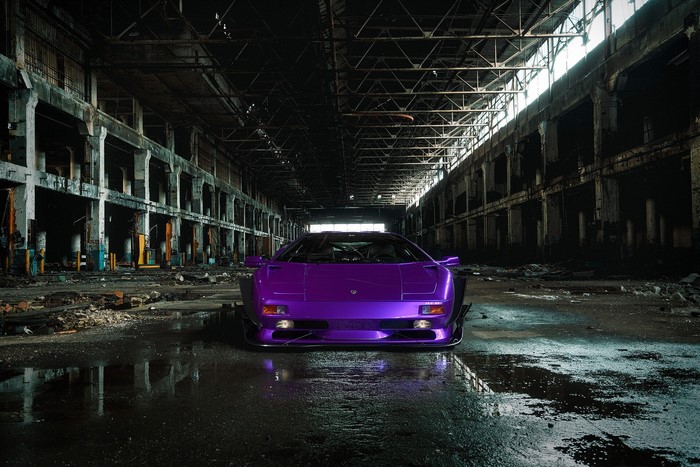 Purple Lamborghini Diablo in Abandoned Warehouse