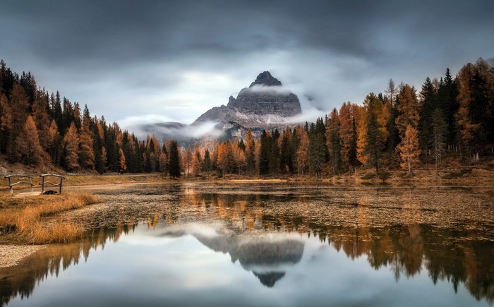 Autumn in the Dolomites with Lake Reflection