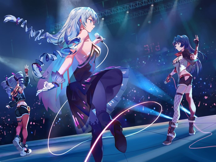 Anime girls performing on stage