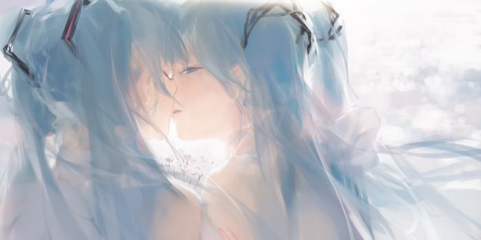 Hatsune Miku from Vocaloid kissing another Miku