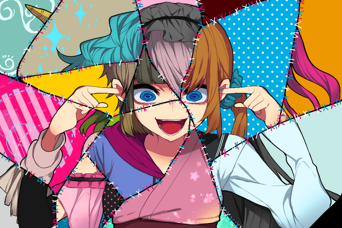 Anime girl with multi-colored hair and yandere expression