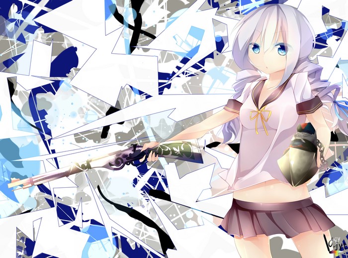Anime girl with rifle and bag