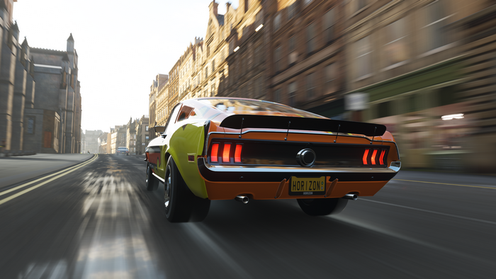 Forza Horizon 4 car driving on a city street