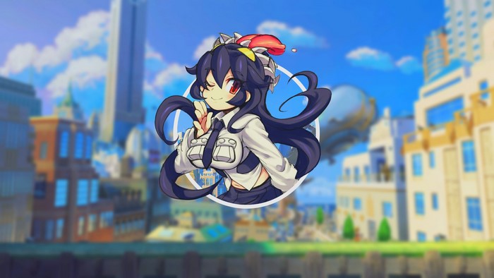 Filia from Skullgirls in a city setting