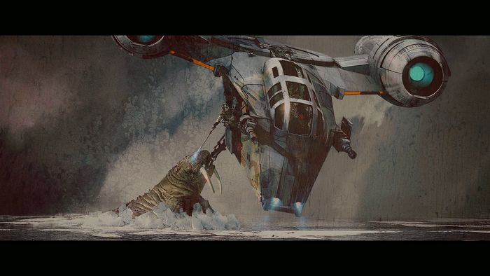 The Mandalorian and creature from Star Wars