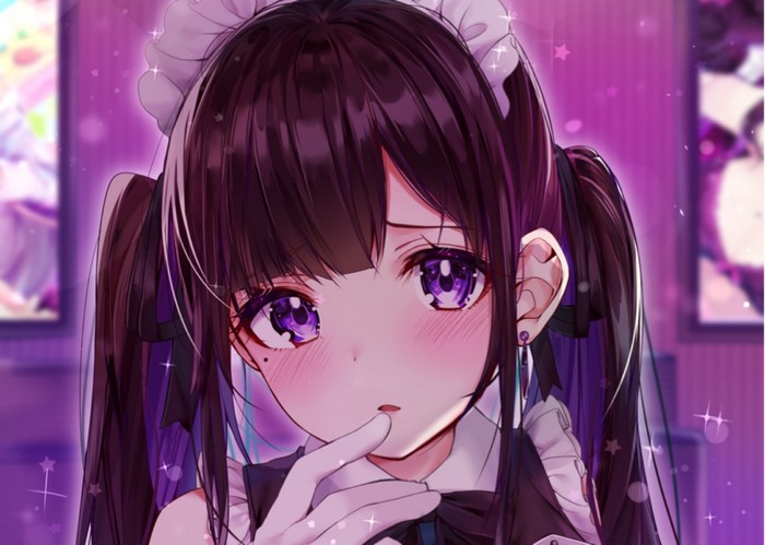 Anime girl with purple eyes and pigtails