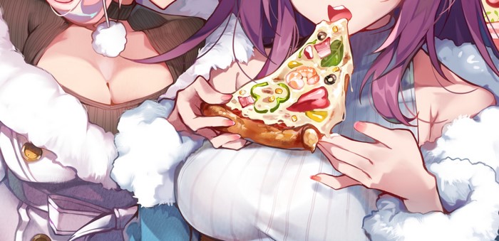 Anime girls eating pizza