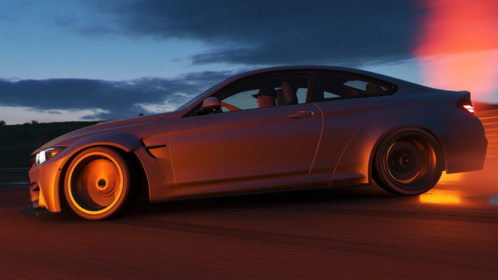 BMW M4 Coupe drifting at dusk