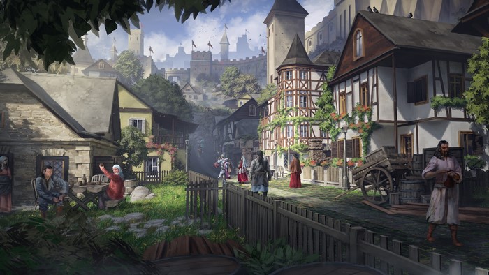 castle, architecture, town, digital, fantasy architecture, people ...