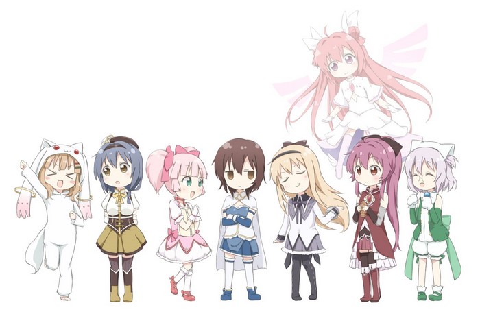 Magical girls from Yuru Yuri and Mahou Shoujo Madoka Magica