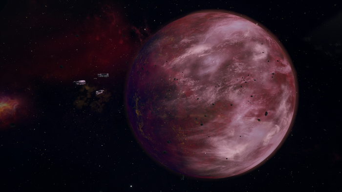 Planet and spaceships from The Outer Worlds